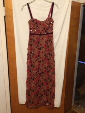 MUSES midi sheer dress with flower appliqué and sequined embroidery SZ S gothic,